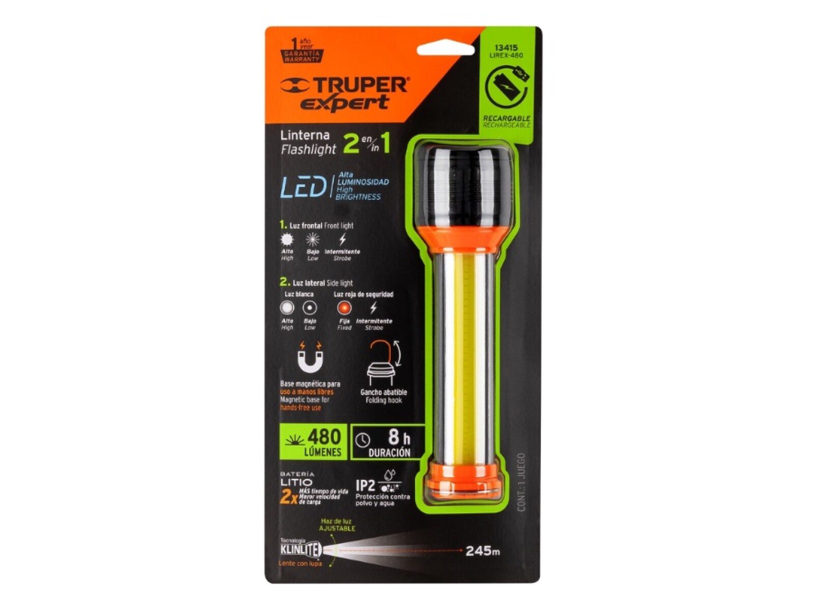 LINTERNA RECARGABLE LED 480LM 