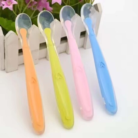 Cuchara en Silicona Cubierto para Comida de Bebés y Niños Naranja
