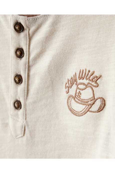 Remera henley de algodón, diseño colorblock Sin color