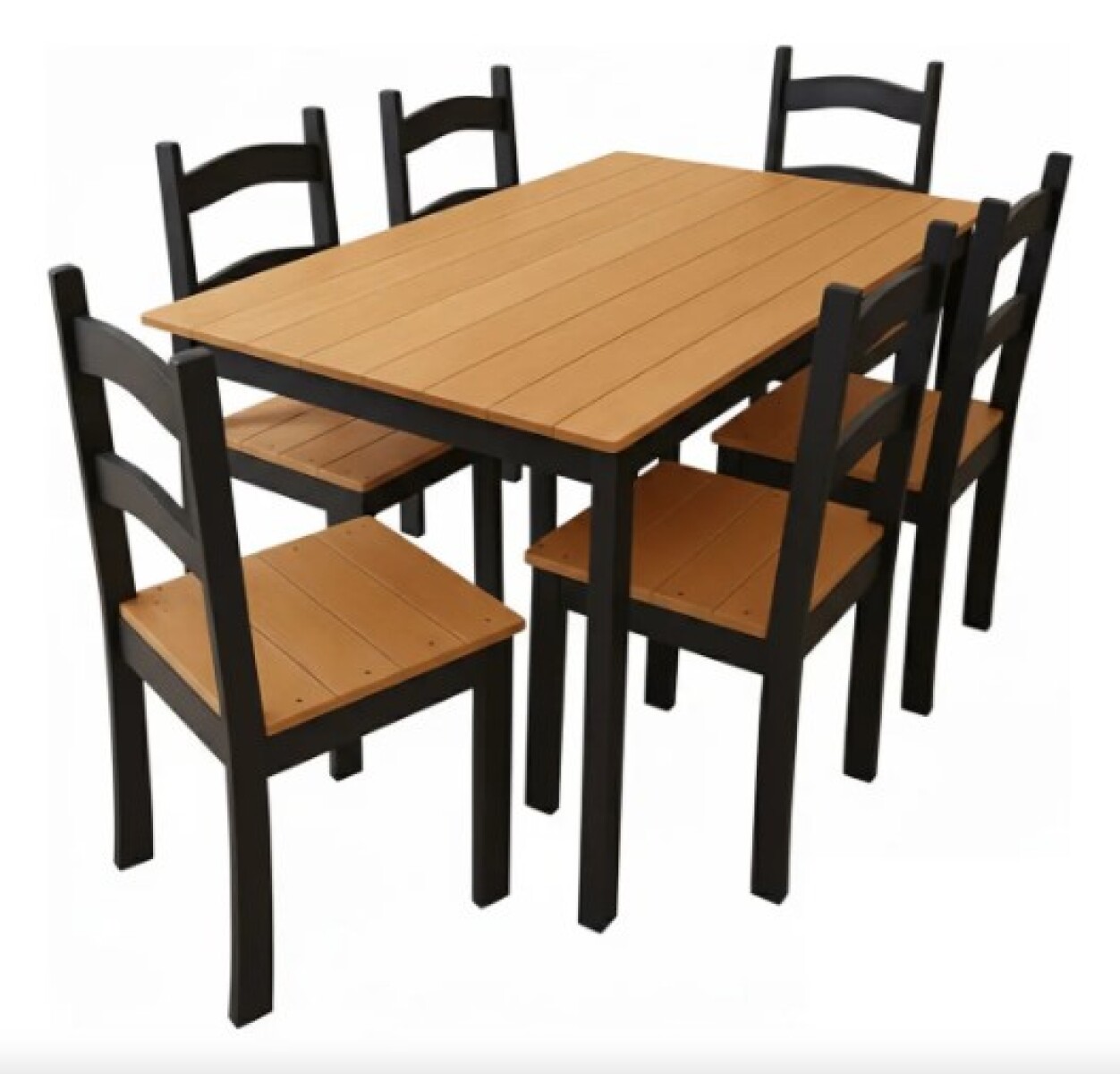 Juego de Comedor Mesa + 6 Sillas Color Madera con NEGRO 