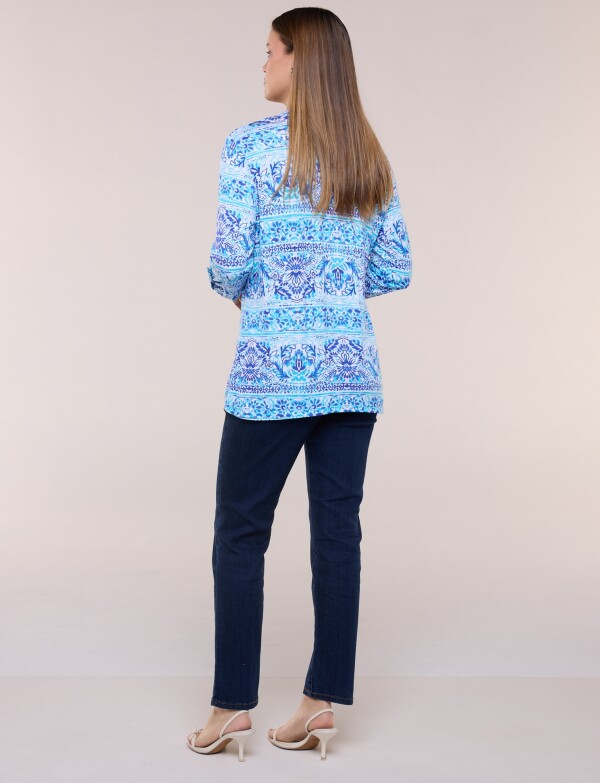 Remera Estampada Manga 3/4 Roll-up AZUL/MULTI