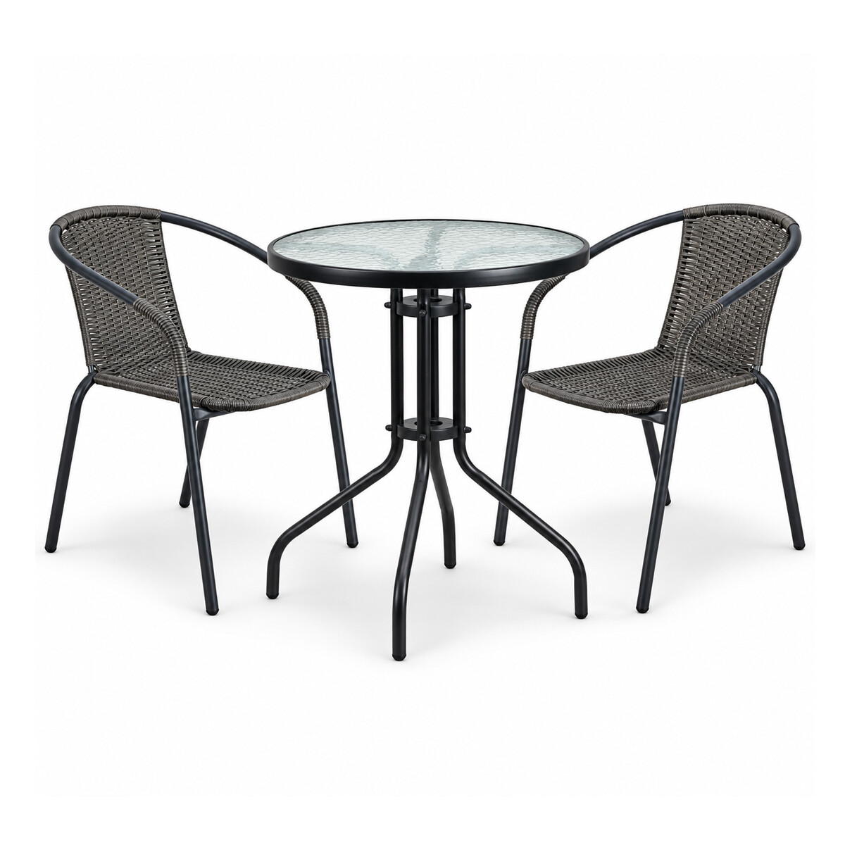 Juego De Jardín Sillas De Ratan Mesa De Vidrio Estructura Marrón Oscuro 