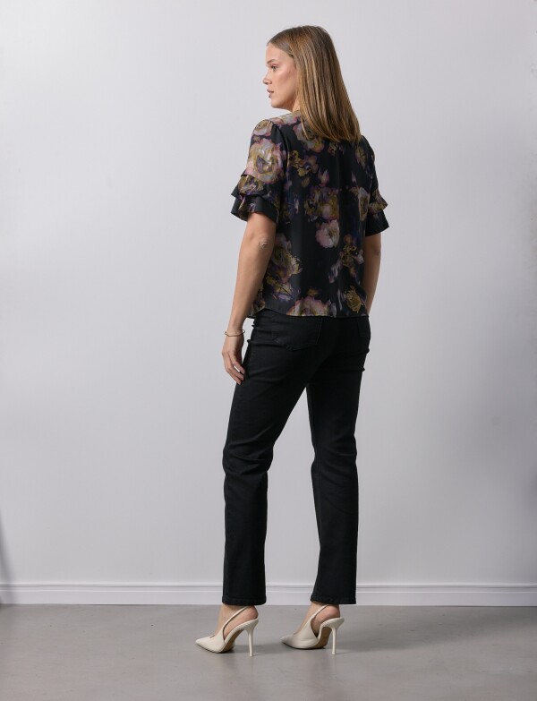 Blusa Manga Volados NEGRO/MULTI