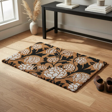 Alfombra Puerta Entrada Felpudo Coco Goma 40X60 Flores Blancas