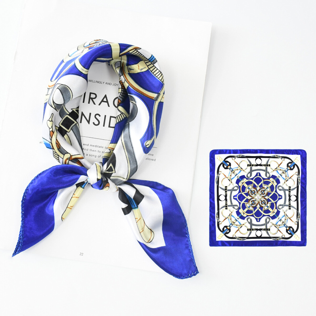Pañuelo De Seda Chico - Azul Y Blanco 