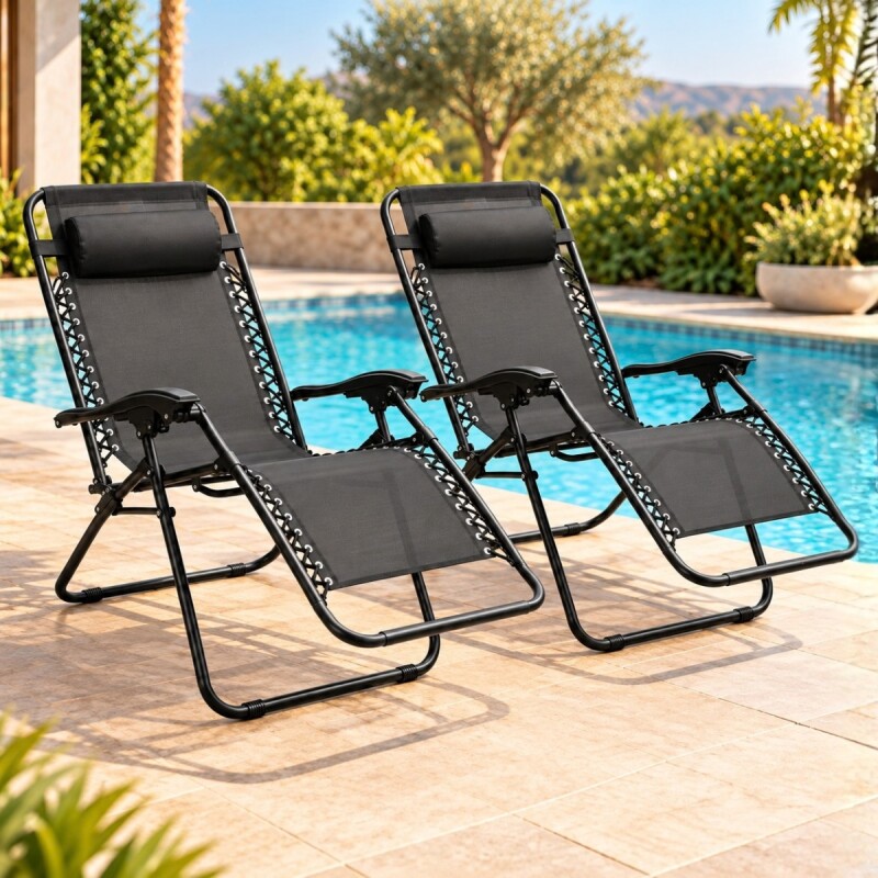 Set x2 Reposera Reclinable Gravedad Cero NEGRO