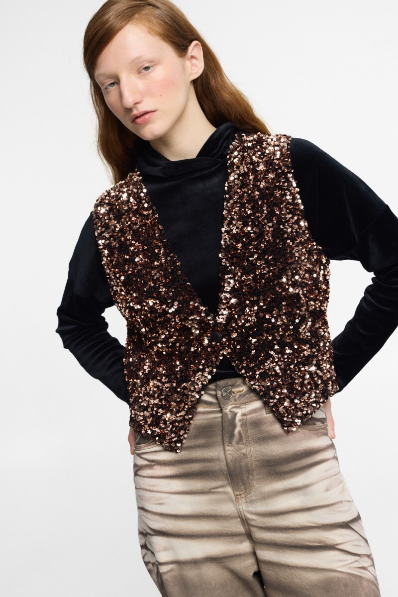 VEST DE LENTEJUELAS CON BOTON Cobre