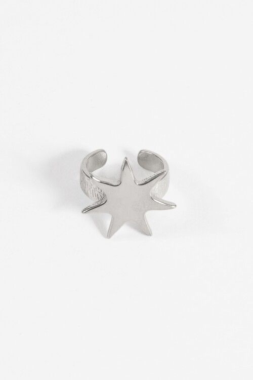 Anillo star acero plateado