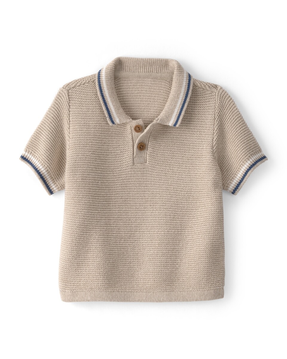 Remera polo de algodón, manga corta, beige 