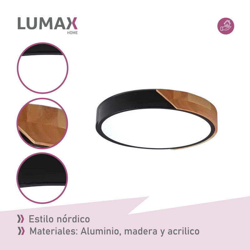 Plafon Techo Lumax Led Nórdico 40cm 24W con control remoto Negro