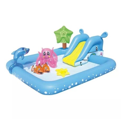 Piscina Tobogán Animales Con Juegos Bestway Celeste