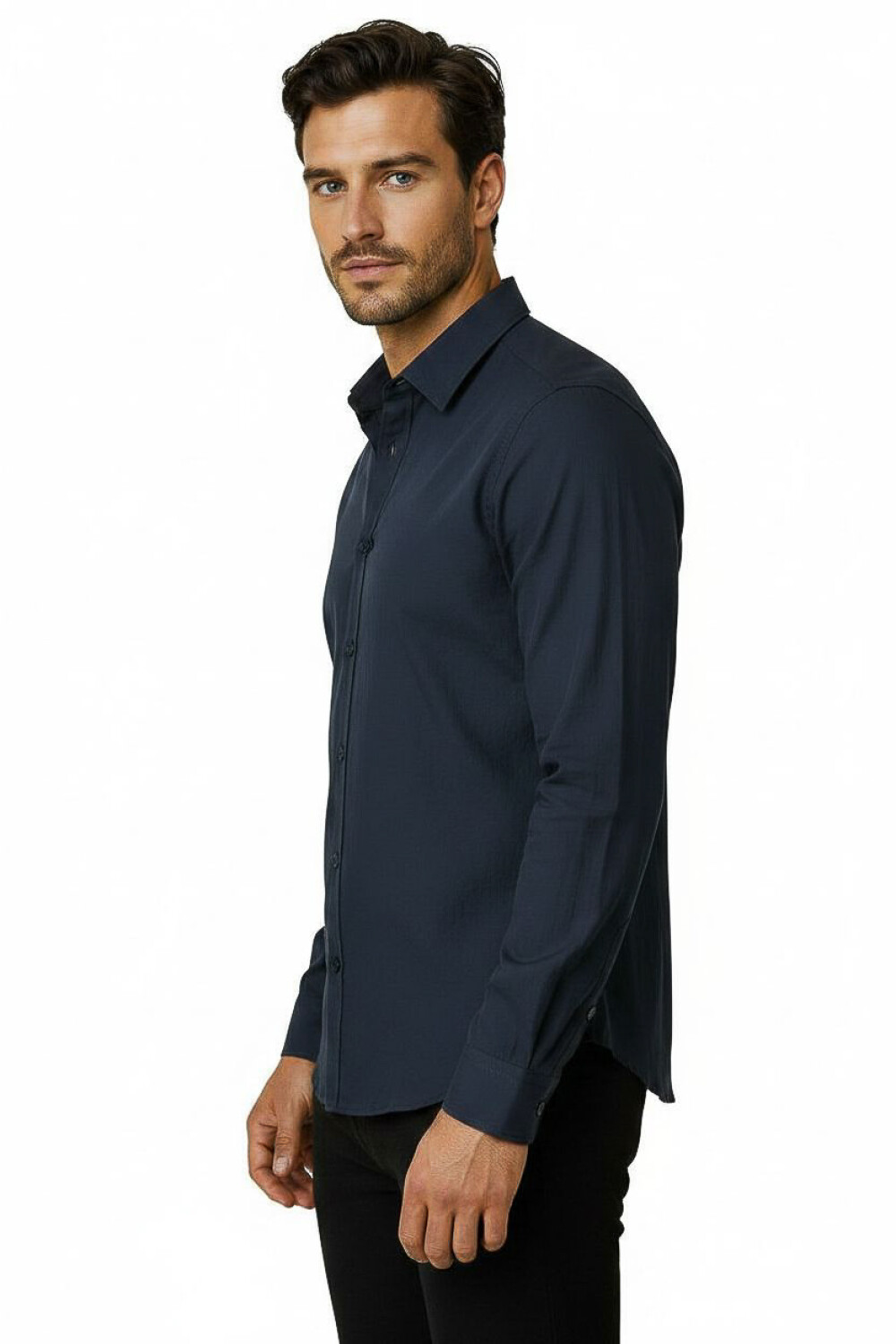 Camisa Ruedo Azul Grisaceo