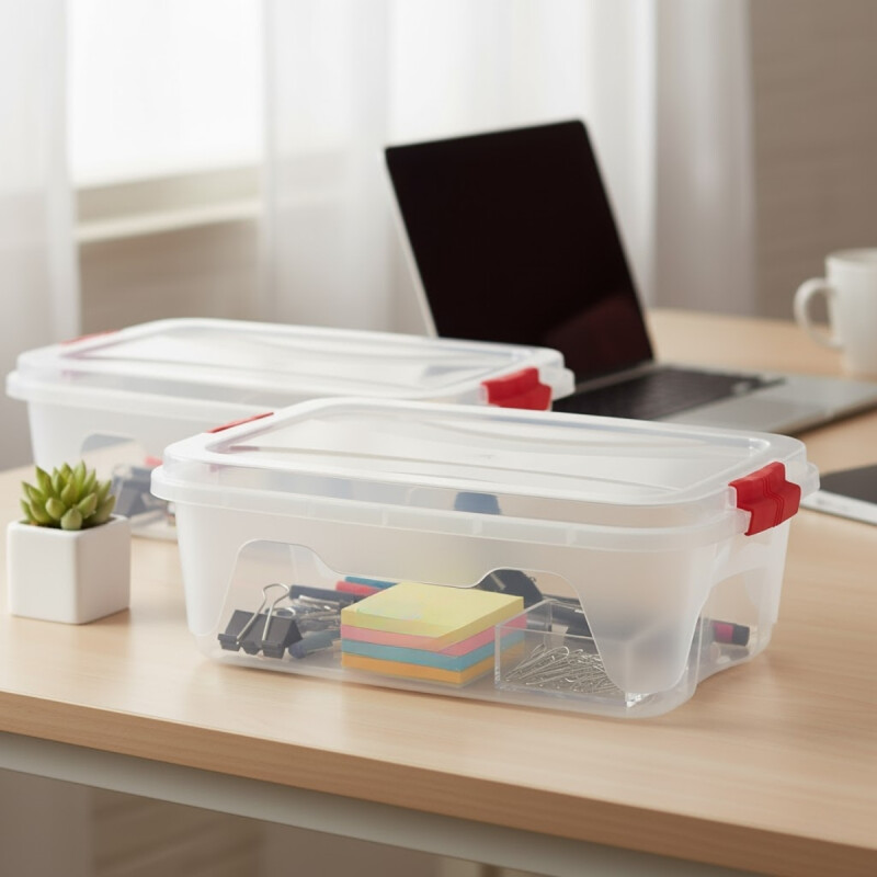 Set x2 Caja organizadora 10 lts de plástico reforzada TRANSPARENTE