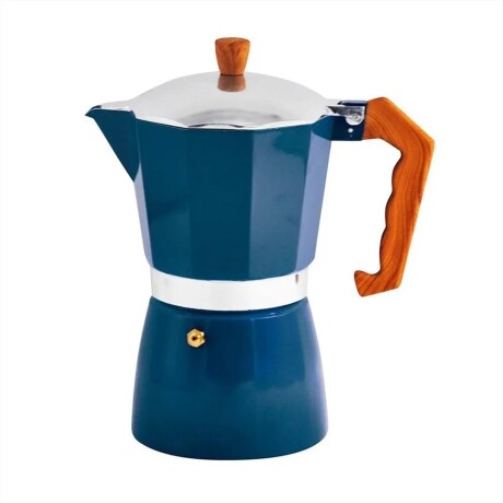 Cafetera Italiana de Aluminio 300ML 6 Tazas Mango de Madera Azul