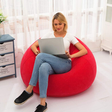 Sillón Puff Inflable Con Respaldo Interior Exterior Rojo