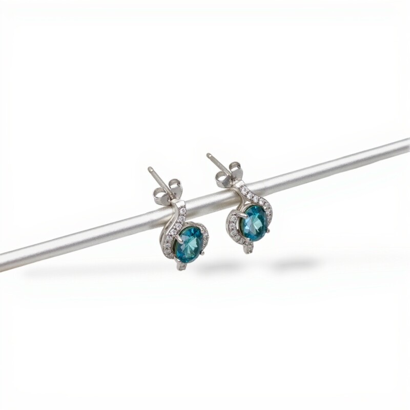 Caravanas Oval-Plata 925-Piedra Aguamarina y zirconia-CA3300 conpiedra