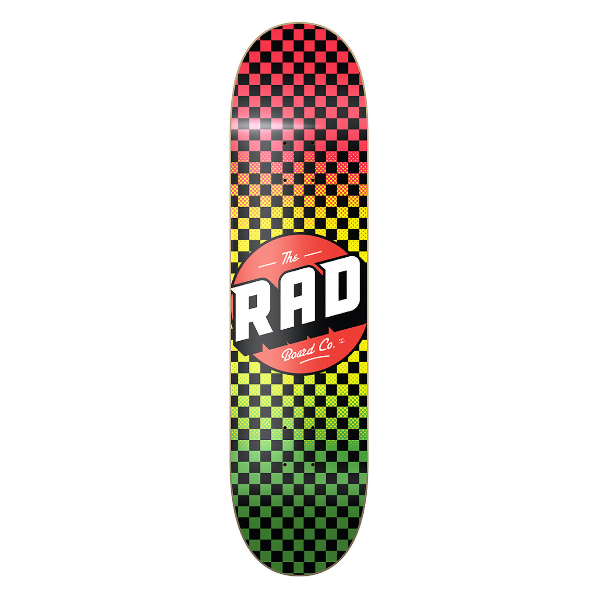 Deck Skate Rad 8.5" - Modelo Checker - Rasta Fade (Lija incluida) 