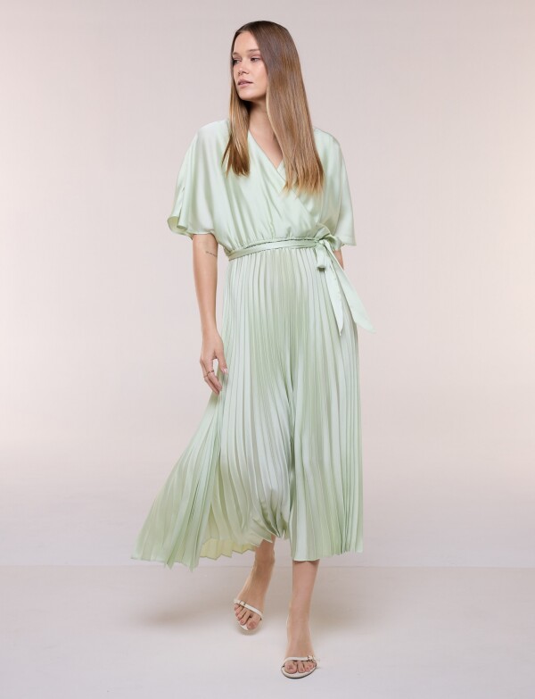 Vestido Saten Plisado VERDE CLARO