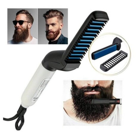 Cepillo Alisador Eléctrico para Hombres de Barba y Cabello Negro/blanco