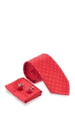 SET CORBATA PAÑUELO Y GEMELOS ROJO