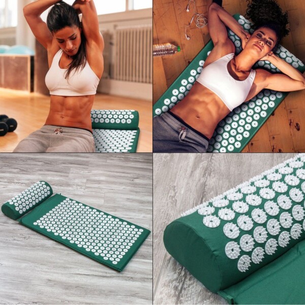 Colchoneta Mat + Almohada Acupuntura Masajeador Relajación Color Variante Verde