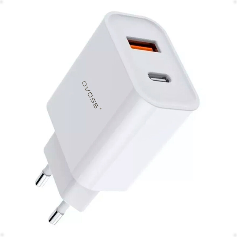 Cargador de Pared USB Tipo C PD 18W y 1 puerto USB A QC 3.0 OVOSE Cargador de Pared USB Tipo C PD 18W y 1 puerto USB A QC 3.0 OVOSE