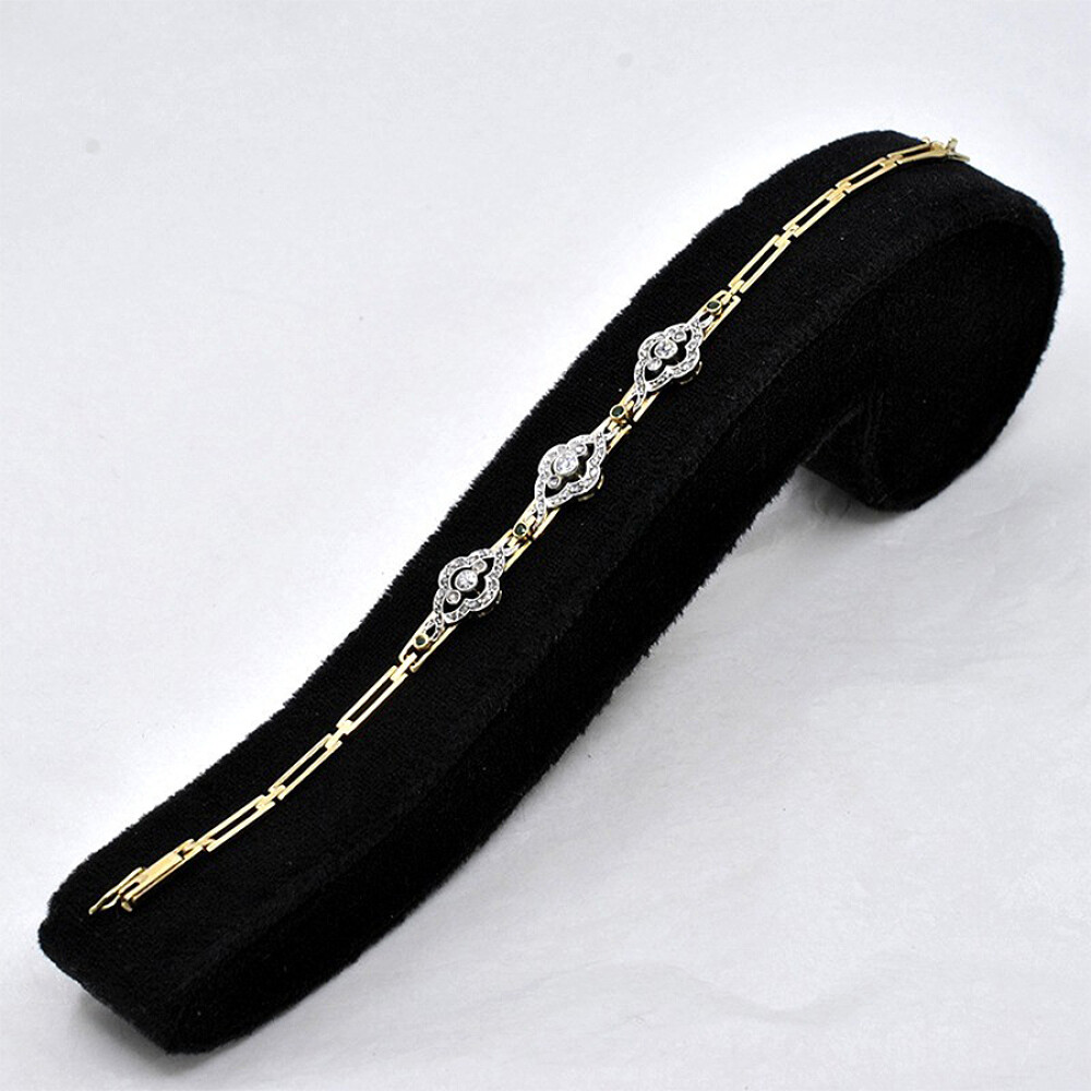 Pulsera Antigua En Oro 18K, Brillantes, Diamantes Y Esmeraldas Pulsera Antigua En Oro 18K, Brillantes, Diamantes Y Esmeraldas