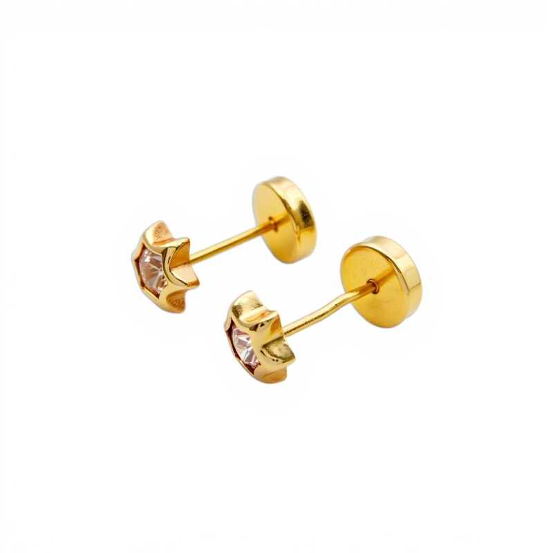 Abridores Estrellas -Oro Bajo- Zirconia rosa-AB8034 conpiedra