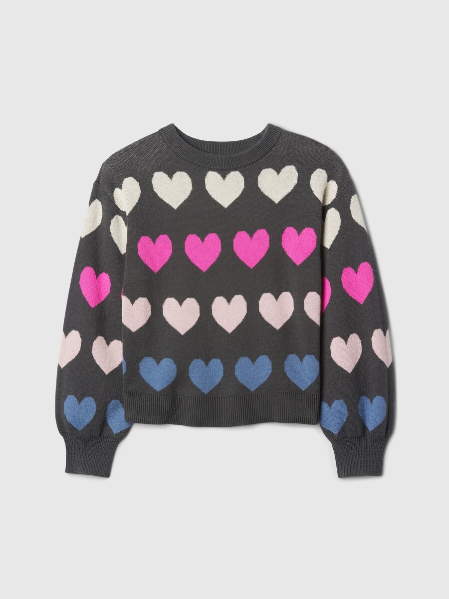 Buzo Intarsia Niña - Multi Hearts Grey 