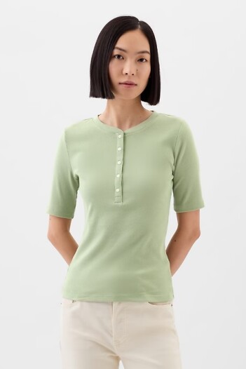 Remera Manga Corta Con Botones Mujer Desert Sage
