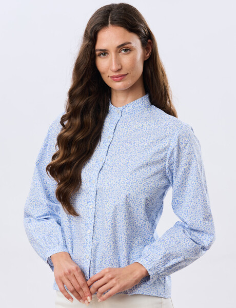 CAMISA ESTAMPADA CON FRUNCES Celeste