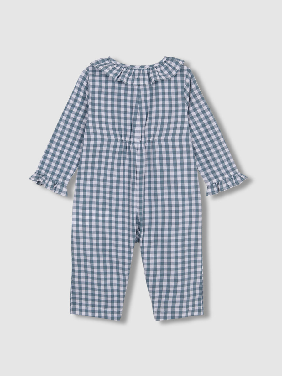 Pijama Cuello Volante De Cuadro Vichy Petroleo Claro