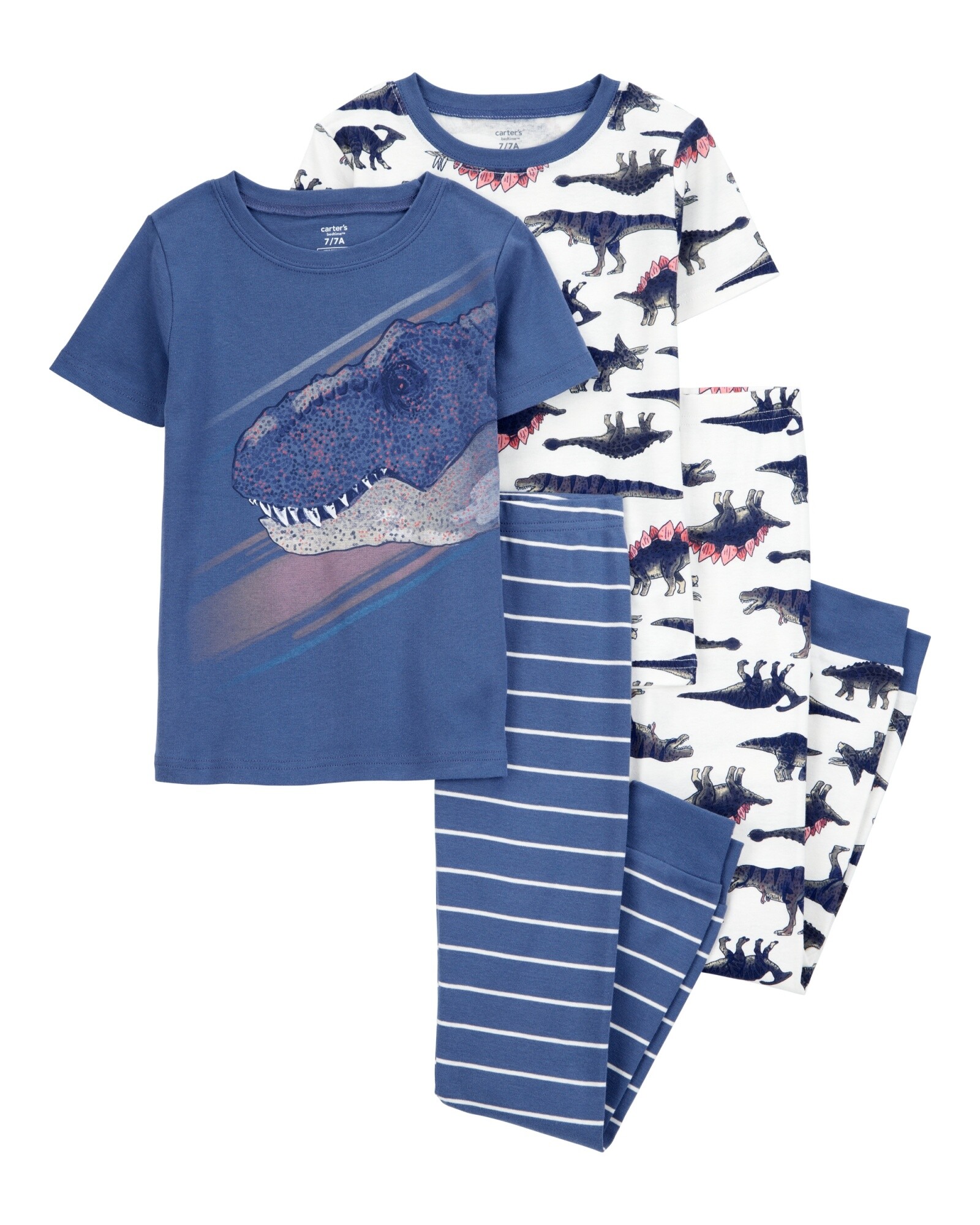 Pijama cuatro piezas de algodón, dos pantalones y dos remeras, diseño dinos Sin color