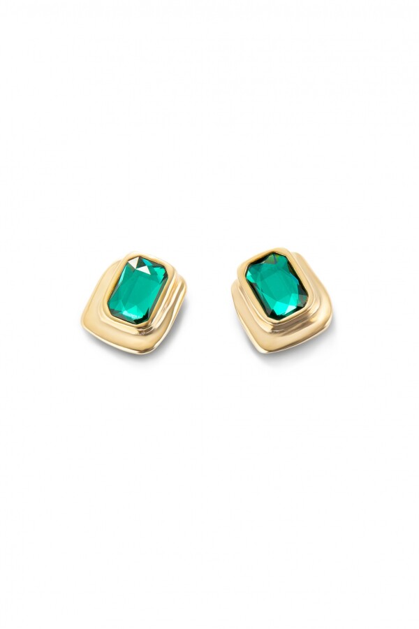 PENDIENTES RECTANGULARES BAÑADOS EN ORO DE 18K CON CRISTAL VERDE Pendiente