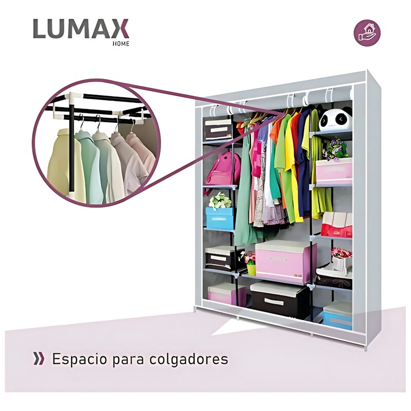 Ropero de 6 Estantes Desmontable de Caño y Tela TNT 150x45x175 Gris Claro