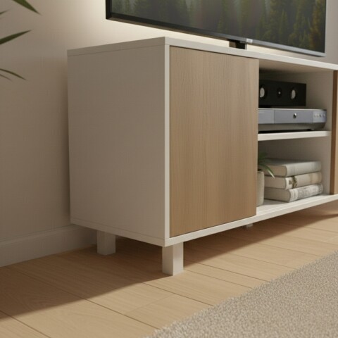 Mueble Rack de Tv Hasta 50" Manhattan de Piso con 2 Puertas y Estantes 120 cm de Ancho - Manchester / Blanco Mueble Rack de Tv Hasta 50" Manhattan de Piso con 2 Puertas y Estantes 120 cm de Ancho - Manchester / Blanco