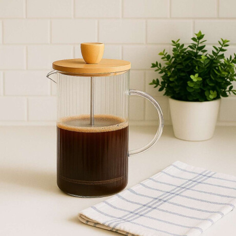 Cafetera Prensa Francesa de Vidrio con Tapa de Bambú – 800 ml Sc