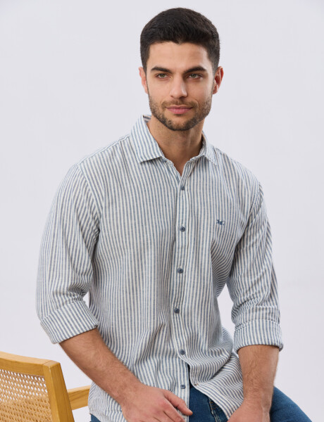 CAMISA RAYADA DE LINO Denim