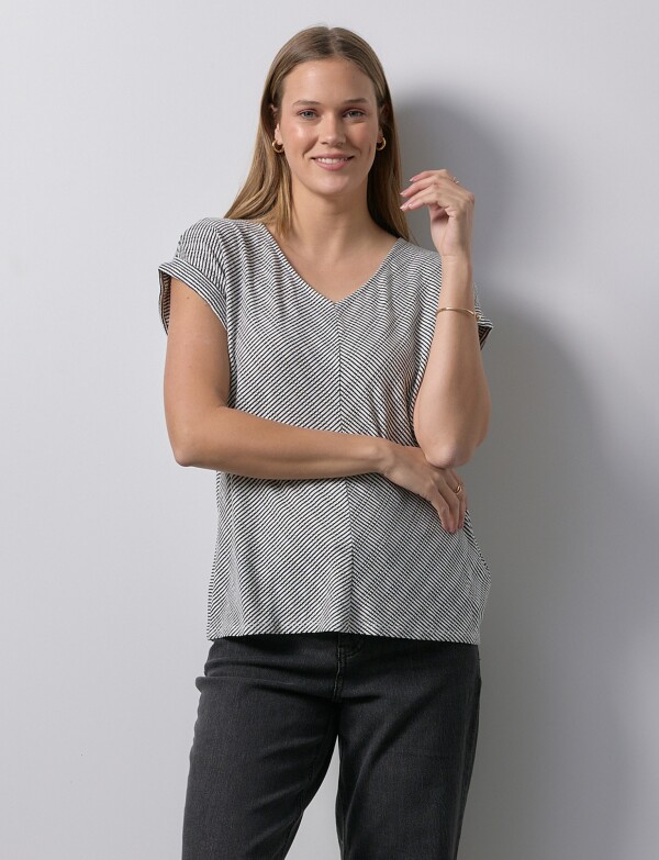 Remera Esc V Lineas BLANCO/NEGRO