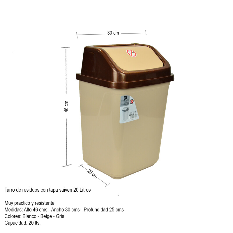 Tarro de residuos 20L con tapa vaivén BEIGE