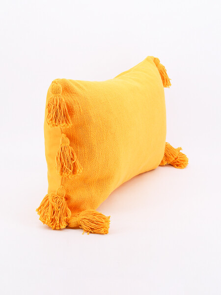 FUNDA DE ALMOHADON BORLAS MOSTAZA