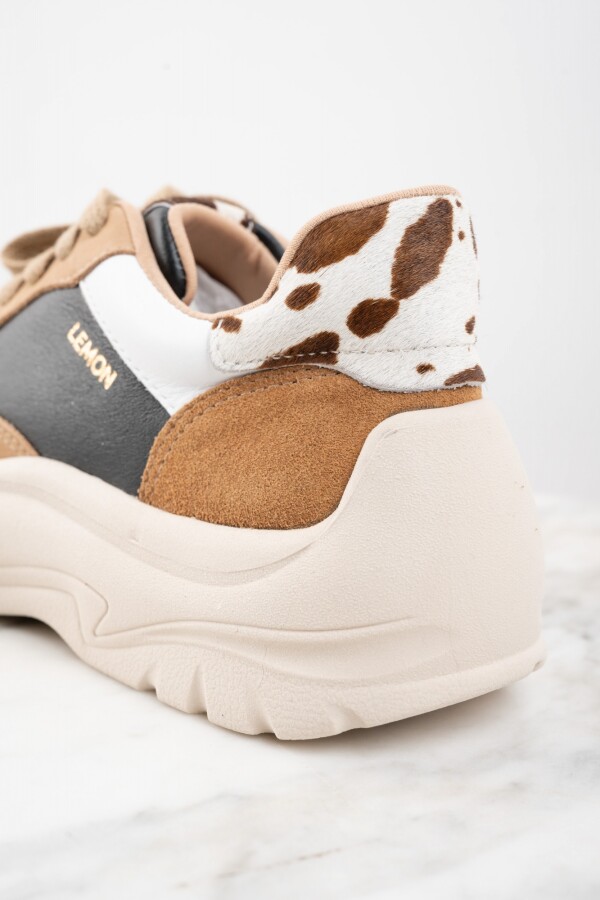 Zapatilla Cuero Combinada Negro