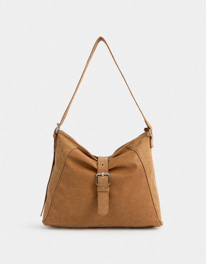 Saca Cartera Hobo Con Hebilla - Marron Camel