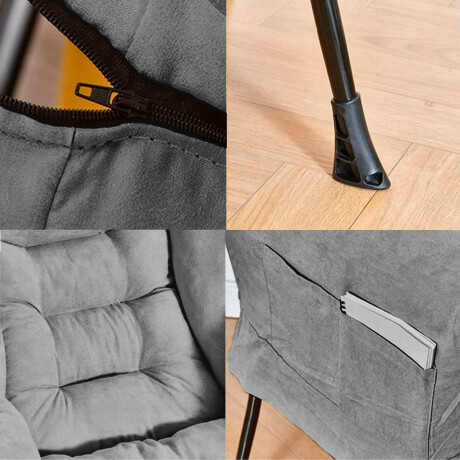 Silla Sillón Butaca Lazy Con Posapie Otomano Bolsillo Gris