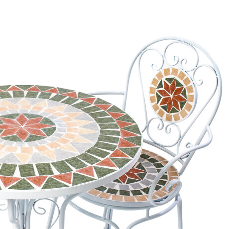 Set X3 Mesa Jardín + 2 Sillas Hierro Piedra Única Blanco