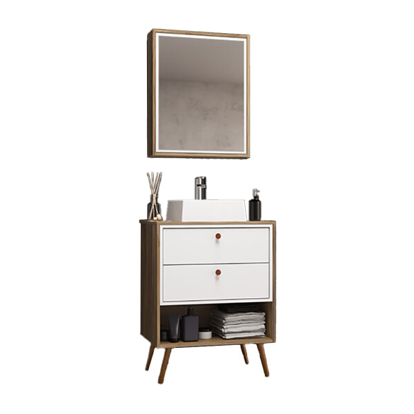 CONJUNTO DE BAÑO GAEL 60 CM COLOR NOGAL/BLANCO CON PATAS Conjunto De Baño Gael 60 Cm Color Nogal/blanco Con Patas