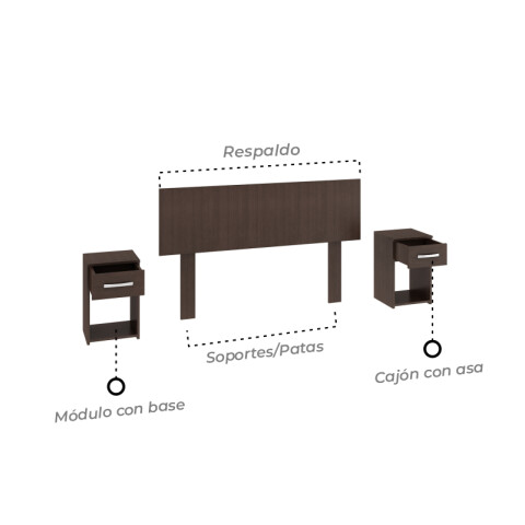 Combo de Dormitorio Armario Ropero de 4 Puertas, Respaldo C / 2 Mesas de Luz - MDP - FE - TABACO Combo de Dormitorio Armario Ropero de 4 Puertas, Respaldo C / 2 Mesas de Luz - MDP - FE - TABACO