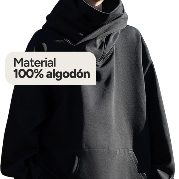 Canguro Buzo OverSize Capucha Cuello Frio Invierno Unisex Color Negro Talle L