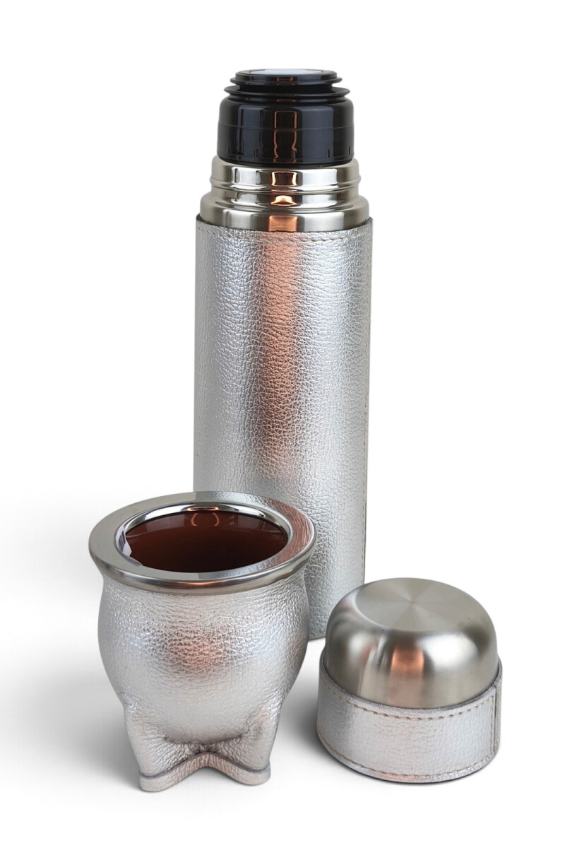 Termo forrado en cuero de 750ml Plateado