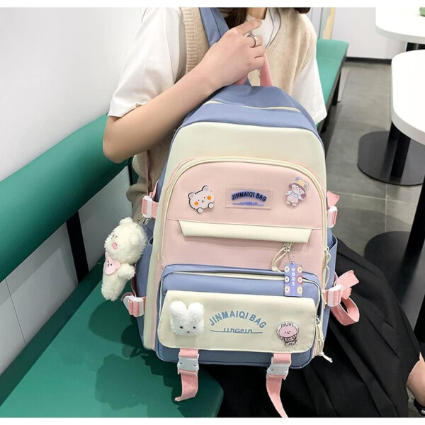 Set Mochila Impermeable Kawaii Estilo Coreano 5 Piezas Variante Color Lila 2